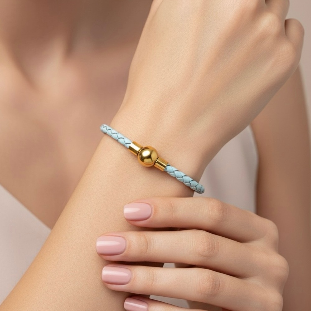 Linx Turquoise Leather Braided Cord Bracelet & Yellow Gold Magnetic Clasp